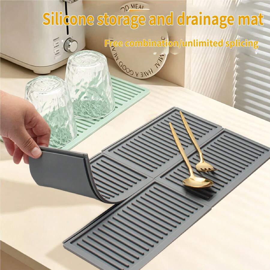 2pcs Silicone Drain Mat, Heat Resistant Non-Slip Countertop Protector, Easy To Clean Multi-Functional Drainage Mat, Suitable For Kitchen Sink, Stove And Dining Table, Ideal For Home Cooks And Apartment Dwellers