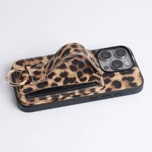 1pc Fashion Leopard Print PU Leather Ring Card Holder Wallet Phone Case Compatible With Apple 11 12 13 14 15Plus 16e 17Pro Max - Brown - View 4
