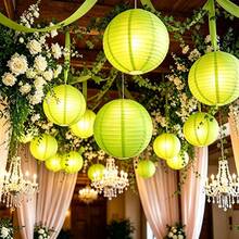 11pcs/Set Green Paper Lanterns And Artificial Vine, Chinese Style Round Paper Lanterns Hanging Decorations, Spherical Lanterns For Birthday, Home Decor, Party And Wedding Party Decoration - View 2