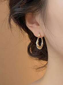 1 Pair Personalized Minimalist Elegant Luxury Geometric Twisted Design Cubic Zirconia Unique High-End Fashion Hoop Earrings For Women Daily Casual Commute Wear - Yellow Gold - View 5