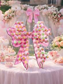 1pc Pink Bow Lollipop Display Stand - Wooden Dessert Rack, Suitable For Baby Shower, Gender Reveal And Birthday Party Decoration, Baby Shower Decoration, Home Kitchen Table Centerpiece, Lollipop Display Stand, Wedding Party Supplies - Multicolor - View 4
