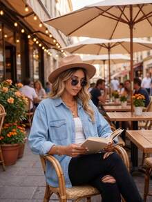 Women's Oversized Denim Shirt, Long & Short Sleeve Classic Pocket Jean Blouse, Casual Back To School Camisas De Mujer Elegantes - Light Blue - View 4