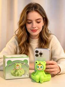 Cute Cartoon Frog Doll Phone Holder Stand, Soft Matte Silicone Cell Phone Bracket, Kawaii Aesthetic Desktop Decor Ornament, Universal Lazy Phone Mount For Bedroom Office Table, Lovely Gift For Teen Girls Anime Lovers - A - View 2