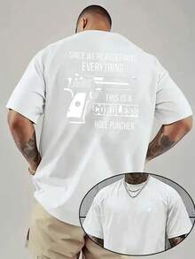 Perforadora inalámbrica, redefiniendo todo: nueva camiseta de cuello redondo para hombre con estampado a doble cara, estilo casual deportivo, moda moderna, corte holgado, camiseta de manga c - Negro - Ver 6
