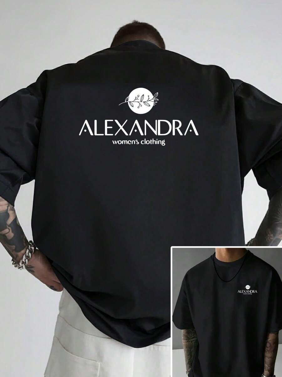 Camiseta de hombre con hombros caídos, ALEXANDRA, camiseta holgada para hombre con diseño de doble cara, nueva ropa de hombre a la moda, una prenda esencial para hombre con diseño moderno en - Negro - Ver 1