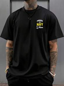 Camiseta de hombre con hombros caídos, Navy Mom, camiseta de hombre de corte holgado con estampado de doble cara, nueva ropa de hombre a la moda, una prenda esencial para hombre con diseño v - Negro - Ver 1