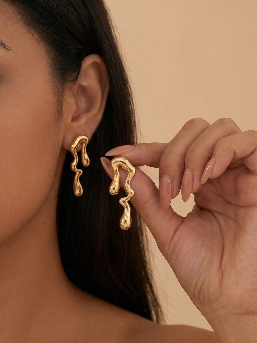 Einzigartige asymmetrische Wassertropfen-förmige Wellendesign Ohrstecker für Frauen und Mädchen, Schmuck | Sommer Boho Strand Schmuck