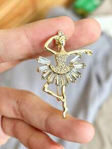 1pc Alloy Gold-Plated Ballet Girl Brooch, Trapezoid Crystal Rhinestone Dancer Design Metal Pin, Perfect Gift For Qixi Festival, Valentine's Day, Birthday, Anniversary, Ball, Suitable For Suit Jacket, Dress, Bag, Elegant Decorative Badge - Multicolor - View 5