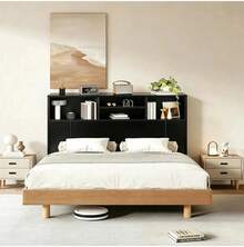 Double Headboard With LED Lights And Sockets For Bed - Black - View 8