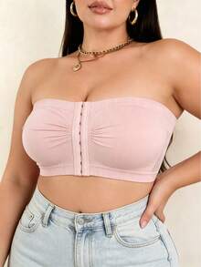 EssElegance,Plus Size,Bandeau,Bra,Seamless,Invisible,Front Closure,Wireless,Beautiful Back,Adjustable - Pink - View 6