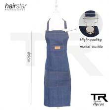 Delantal de estilo grueso lienzo de algodón y denim, delantal de trabajo doméstico de cocina anti-manchas - azul claro - Ver 2
