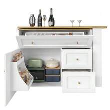 Extendable Bar Table With Storage (138-204*39*105cm), Kitchen Furniture, Sideboard With Snack Shelf, Telescopic Bar Table, High Table, Bistro Table, Kitchen Island, Black - 白色 - 查看 9