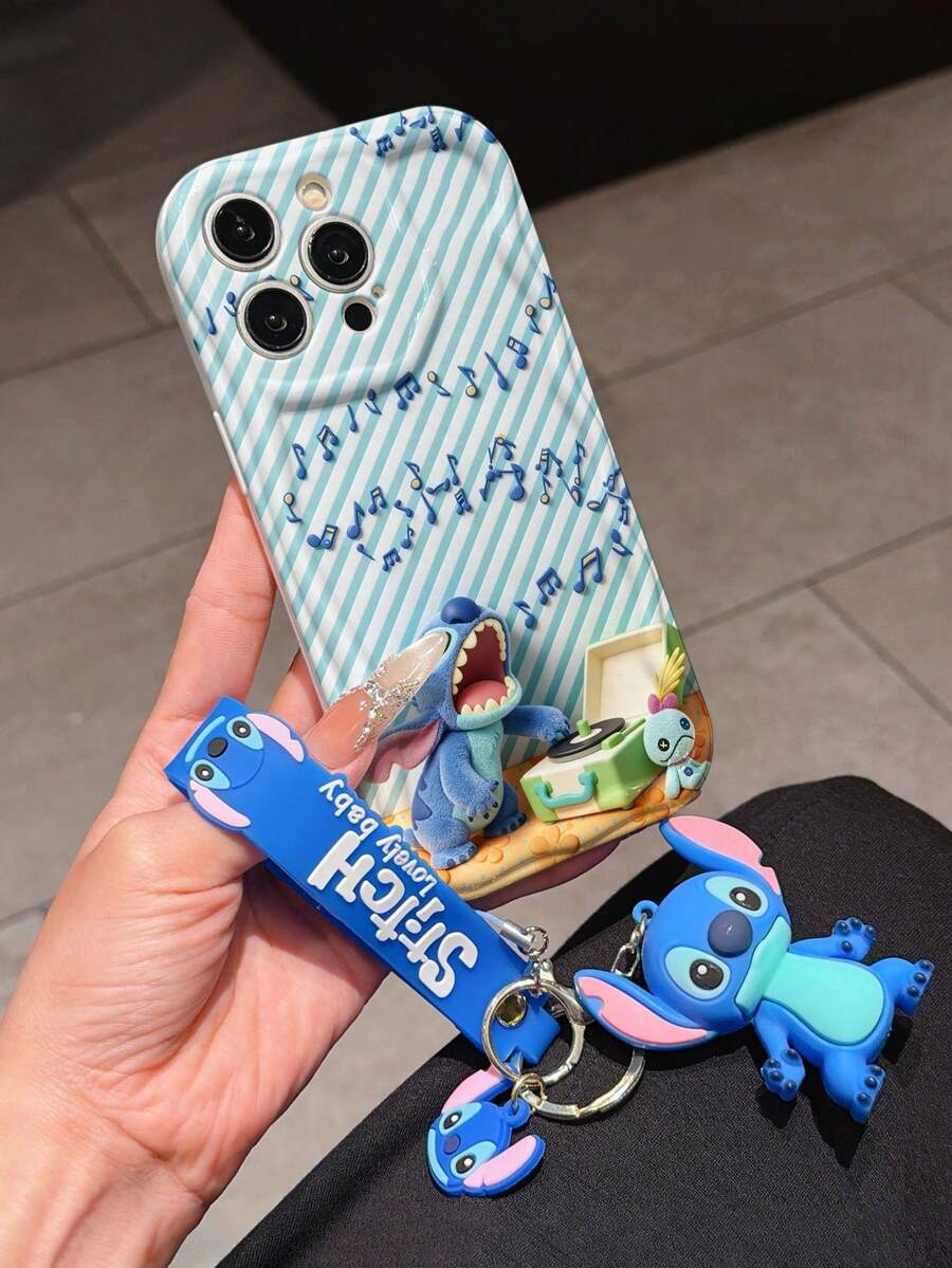 Disney Has Authorized, Phone Case - Chain Set, The Stitch Lilo & Stitch 3D Phone Case Plus A Silicone 3D Stitch Bracelet With Metallic Ring Removable Bracelet, Stitch And Angel Pattern, Compatible With Iphone17/16/15/14/13/12/11/XS/XR/X Plus Pro Max, A Stylish Cartoon Phone Case, The Perfect Gift Choice, Phone Protection, Durable Phone Cover, Great Gift For Friends And Family. - 白色 - 查看 1