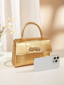 1pc Girls Luxury Crocodile Embossed Small Square Handbag, Metal Chain Crossbody Bag, Versatile Mini Bag For Banquet And Commute, Ideal Gift Choice - M635 - View 6