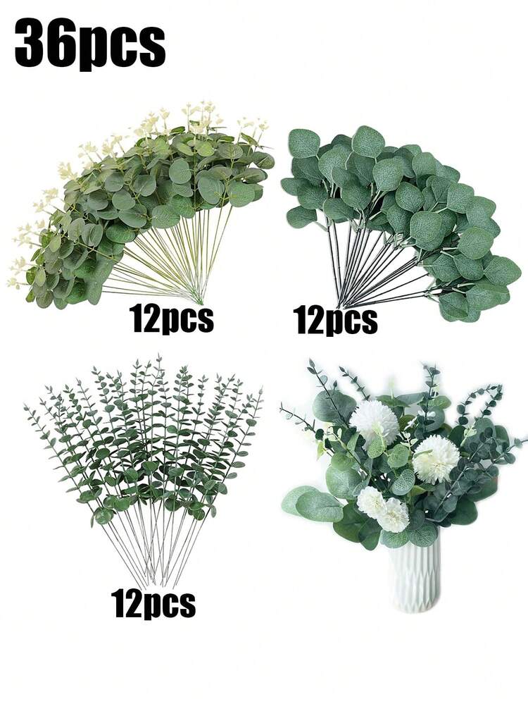 30根带果实的桉树叶茎，人造绿色植物，适用于婚礼花瓶花束、家居装饰插花 - 綠色 - 查看 11