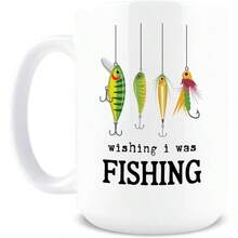 Wishing I Was - Taza de caf divertida de cermica de 15 onzas, Wishing I Was Fishing Coffee Mug, regalos de pescador, regalos de mordaza para hombres - Deseando que estuviera pescando - Ver 7