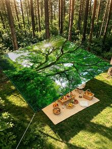 1PC Outdoor Thickened Waterproof Sun Protection Gradient Mandala Flower Green Bohemian Pattern Outdoor Garden Patio Pergola Canopy Beach Sun Shade Tent With Free Rope (Support Frame Not Included) - Multicolor - View 4