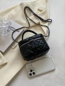 Lightweight Mini Bag, Chain Bag, Quilted Bag, Handbag, Bucket Bag, Suitable For Girls, College Students And White-Collar Workers, Perfect For Office, University, Work, Commuting, Outdoor Activities, Travel And Outings. - Black - View 6