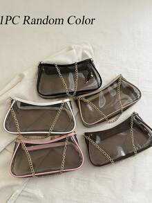 Fashion Color Block Transparent Chain Clutch Bag Shoulder Bag Clear Bag Crossbody Bag For Stadium Events Transparent Bag PVC Bag Bag Pool Essentials - Multicolor - View 13