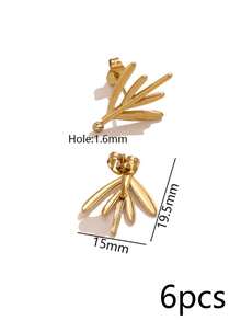 6Pcs 304 Stainless Steel 18K Gold Plated Textured Leaf Stud Earring Posts With Loop, DIY Jewelry Findings For Dangle Earrings & Pendants - Earrings - View 7