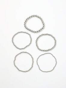 5pcs Personalized Versatile CCB Geometric Round Beaded Anklet, Simple Fashion Anklet Jewelry For Women - Silver - View 4