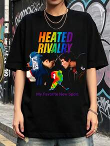 Heated Rivalry Fire Ice Rivals Hollander Rozanov Love. Soft Fabric Loose Fit Everyday Leisure T-Shirt - 黑色 - 查看 1