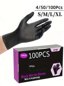 100入拋棄式丁腈手套，黑色，S/M/L/XL尺寸可選，耐用家用清潔手套，適用於廚房、浴室、清潔、美容、染髮與寵物護理（無包裝盒），4/50/100入，多功能 - 黑色 - 查看 2