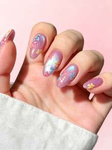 10 piezas de puntas de uñas postizas con forma de almendra, adecuadas para uñas de fiesta y citas, uñas de Navidad, regalo del Día de San Valentín, suministros de uñas perfectos para mujeres y niñas - Multicolor - Ver 1