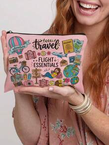 A Fashionable Cosmetic Travel Bag With Makeup Pattern Design - Lightweight Foldable Zipper Bag, Suitable For Cosmetics, Toiletries And Pens - Easy To Wipe Clean, Ideal Gift For Women And Makeup Enthusiasts - Multicolor - View 9