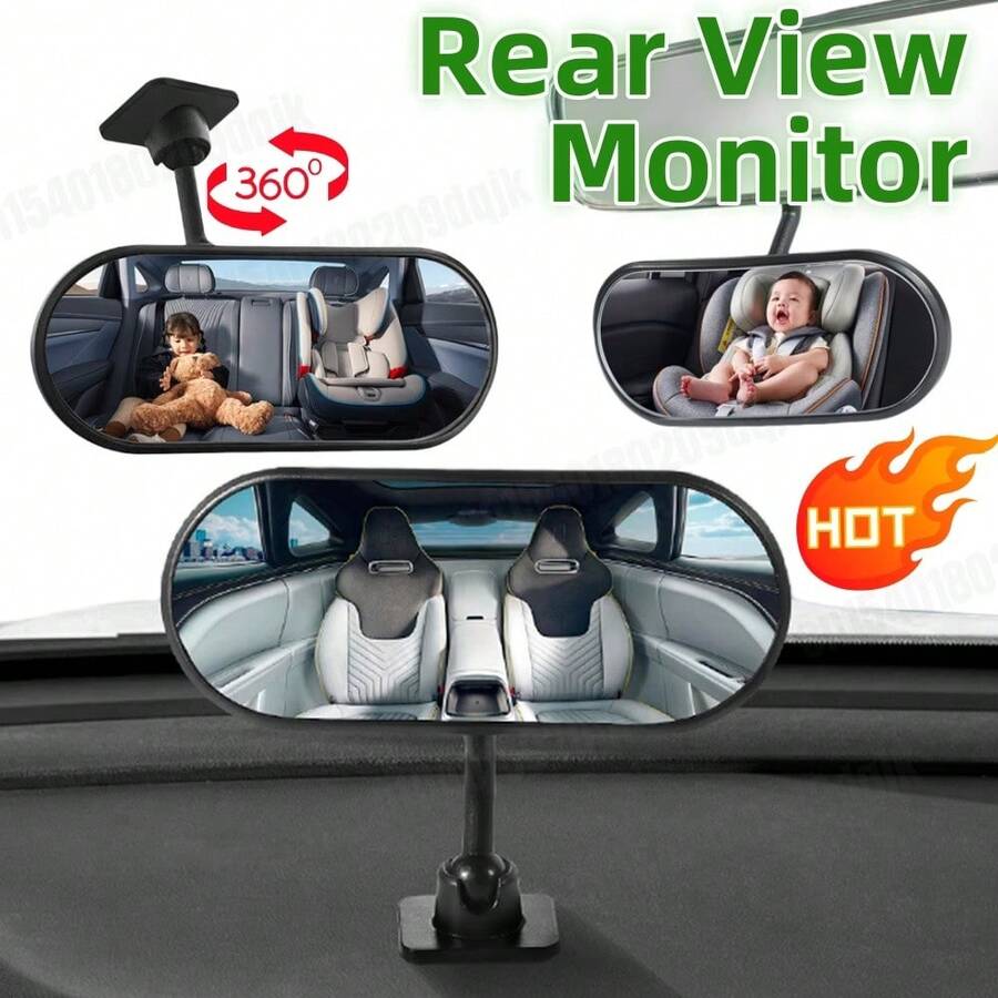 1pc 360° Adjustable Car Baby Rear View Mirror, Baby Back Seat Mirror, Wide Angle Curved Car Rear View Observation Mirror, No-Installation Car Interior Rear View Mirror, Car Back Seat Sight Reflection Accessory - Multicolor - View 1