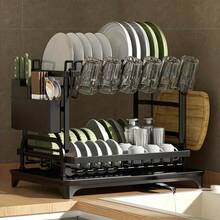 LEO IRIS Double-Layer Carbon Steel Dish Rack, Multi-Purpose Kitchen Countertop Storage Box, Available In Two Models, With Drain Board, Cup Holder And Cutlery Tray, Rust-Proof Design, Suitable For Home Kitchens, Christmas Gifts, Housewarming Gifts. - View 6