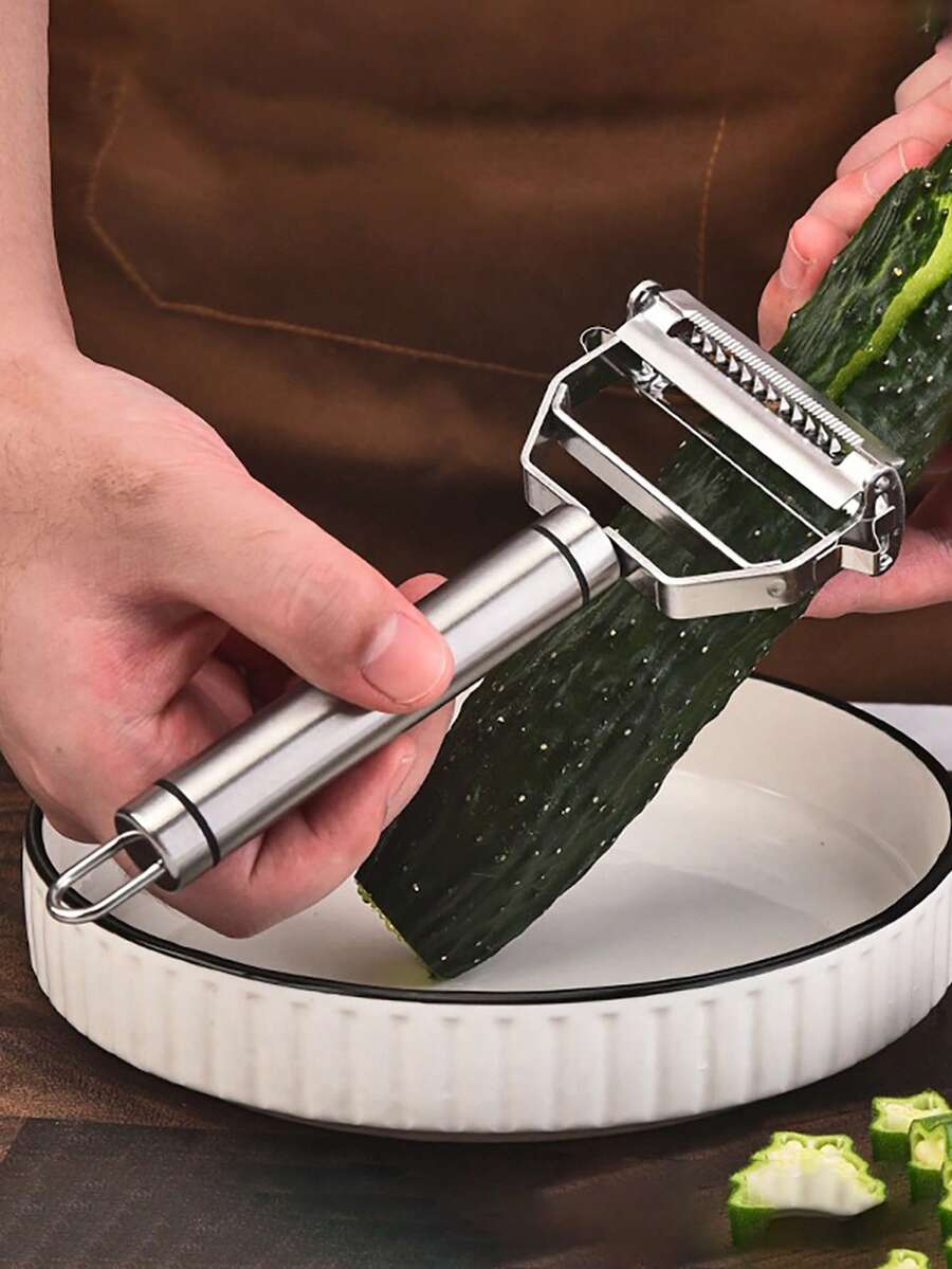 1個不鏽鋼多功能削皮器與刨絲器，廚房水果與蔬菜切碎器，手動食物處理器，感恩節與聖誕節廚房必備工具