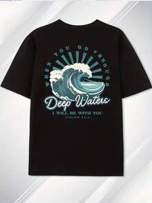 Camiseta de algodón para hombre con estampado único de doble cara de Deep Sea, cómoda, casual, versátil, moderna, de cuello redondo y manga corta, estilo básico para hombre, adecuada co - Negro - Ver 3
