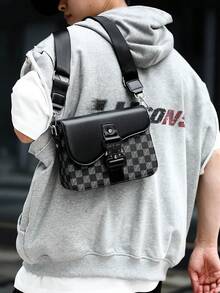 Men's Box Bag Crossbody Shoulder Bag Small Square Bag Buckle Monogram Business PU Waterproof Wallet Unisex Business Storage Bag Suitable For Business Travel Toiletry Storage Tool Bag Large Capacity Easy To Carry Black Clutch Handbag Office Supplies Vintage Men's Gift Peach Tree - Black - View 6