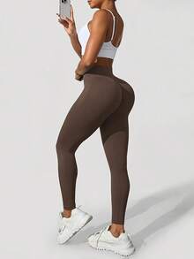 Women's High Waist Yoga Pants - Tummy Control, Breathable, Four-Way Stretch, All-Season Sports Leggings, Brown, Activewear| Dis - 橄欖綠 - 查看 11