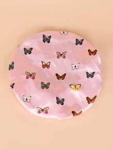 Butterfly Print Satin Sleep Cap, 3 Colors Available, Wide Band Silky Hair Care Sleep Cap, Soft Non-Slip Night Hair Cover, Suitable For Curly Hair, Long Hair, Home, Summer Travel, Women's Gift, Butterfly Pattern Hair Cap, Silk Hair Cap, Satin Hair Cap, Hair Care Sleep Cap, Sleep Cap - Pink - View 3