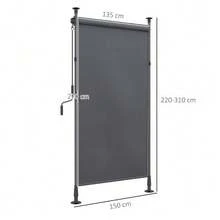 Vertical Awning/Balcony Blind 150 X 220-310cm With Crank, Weatherproof Balcony Privacy Screen Made Of Polyester In Dark Grey For Garden - 深灰色 - 查看 2