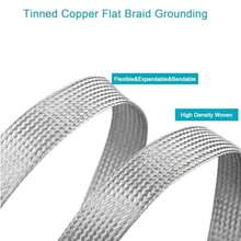 Funda de protección para cable trenzado de cobre estañado, revestimiento de telar de alambre de metal, EMI RFI ESD, protector de red de conexión a tierra, tubular plana, expandible de 1/2 - 3/4" de ancho (0,48" de diámetro interior) - 20 pies - Ver 6
