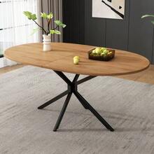 Mesa de comedor, 120 x 80 x 75,5 cm, mesa de comedor moderna, mesa de comedor robusta, patas de metal, mesa de comedor ovalada, mesa de comedor para 4-6 personas, mesa de comedor moderna y sencilla - Natural - Ver 4