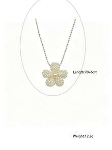 Korean Style Ins-Inspired Pearl Woven 3D Flower Titanium Steel Necklace For Women, Lightweight Luxury Niche Gentle Non-Fading Sweater Chain - Beige - View 10