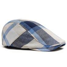 Vintage Tartan Plaid Linen Flat Cap Men Lightweight Breathable Check Ivy Gatsby Hat Casual Outdoor Driving Newsboy Cabbie Beret Cap - Orange-red - Plaid - View 3
