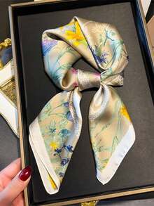 1件仿絲印花正方形圍巾頭巾髮帶 時尚多功能小領巾 適合日常使用 - 彩色 - 查看 2