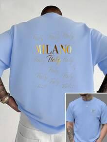 Mailand, Italien, neues Herren--Shirt mit Rundhalsausschnitt und beidseitigem Druck, lässiges, sportliches,, lockeres Oberteil für Studenten und Teenager, kurzärmelig. - Schwarz - Übersicht 3