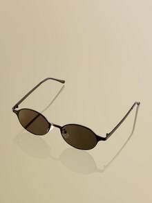 NobleVue 1 Pair Unisex Metal Small Frame Oval Fashionable Versatile Sunglasses, Suitable For Vacation, Travel, Sports Style, Driving, Holiday Outfits, Beach - Black and Gray - View 2