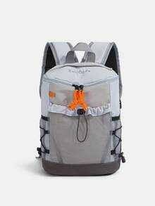 Functional Outdoor Backpack | Unisex Nylon Bag With Khaki Color Blocks, Mesh Pocket & Contrast Straps | Hiking/Sports/Outdoors - 深色水洗藍 - 查看 11