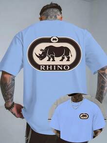 Con Rhino Power, una camiseta de manga corta y cuello redondo con estampado a doble cara, adecuada para la comodidad casual masculina y el uso diario en el trayecto al trabajo, hecha de tela - Blanco - Ver 6