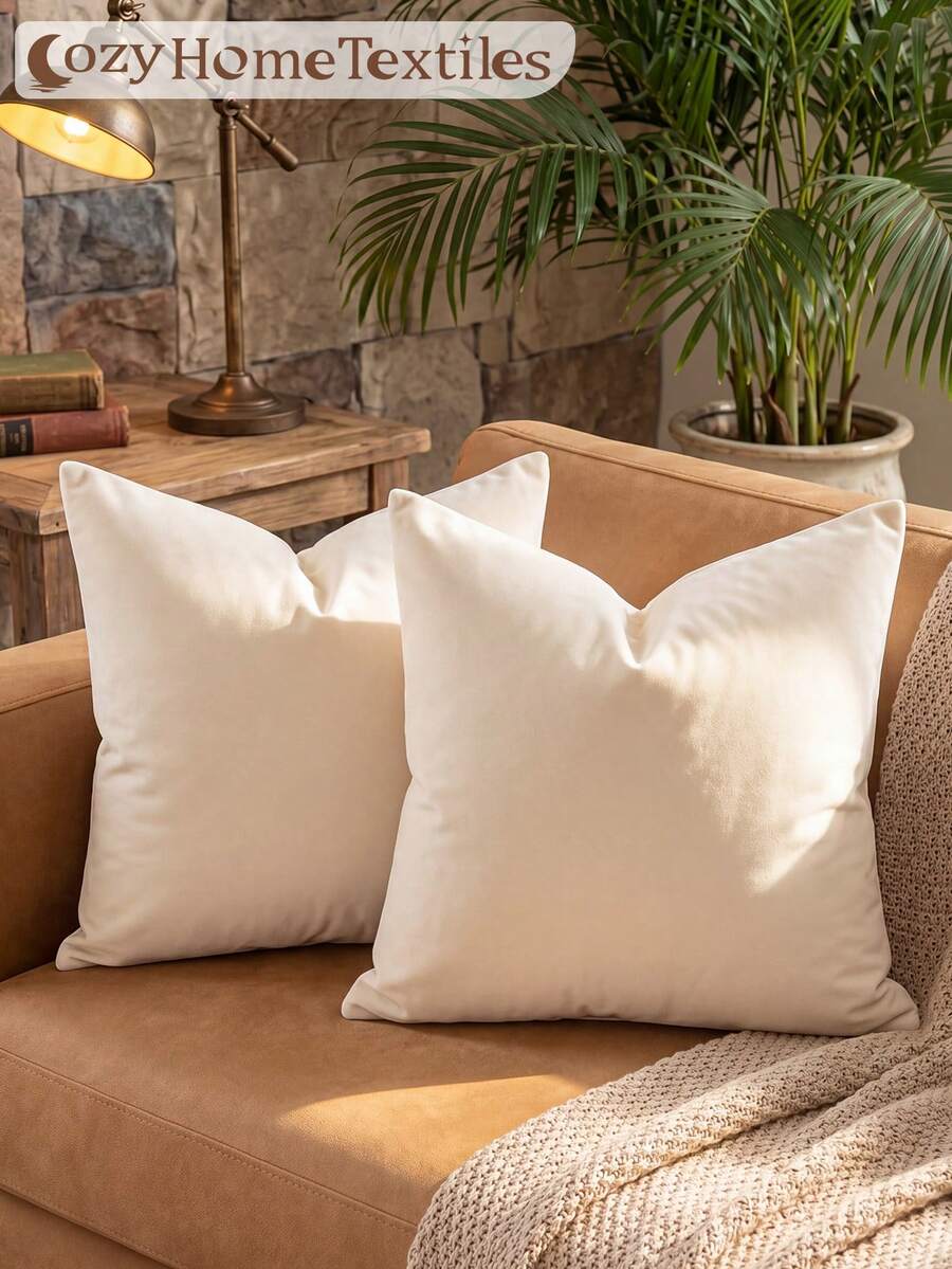 1/2/4pcs White Solid Color Dutch Velvet Pillow Covers, Soft Decorative Cushion Covers, Pillow Shams, Bedding, Pillow Covers Only (No Pillow Insert), Zipper Closure, Suitable For Sofa, Bedroom, Living Room And Various Room Types, Pure White Plush Pillow Covers, Soft & Breathable, Skin-Friendly, Cozy Home Textile, Suitable For All Seasons, Autumn Home Decor, Cushion Cover Size 45*45 Inches, Room Decor, Oeko-Tex Certified - White - View 1