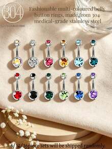 12 buah Cincin Pusar Stainless Steel Warna Acak Cocok untuk Pemakaian Sehari-hari, Liontin Cincin Pusar Gaya Y2K, Tindik Leher, Tindik Omblig, Tindik Omblig - MultiWarna - View 2