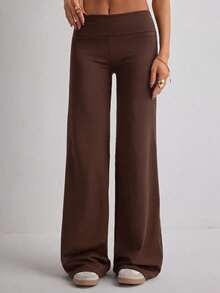 Women's Solid Color Casual Versatile Daily Wear Pants - Brown - View 3