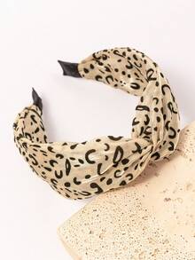 1件香檳色豹紋髮箍髮飾，清新田園風百搭日常拍照髮帶 - 香檳色 - 查看 2